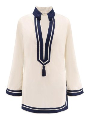 TORY BURCH: knee length dresses - Short cotton dress with contrasting profiles
