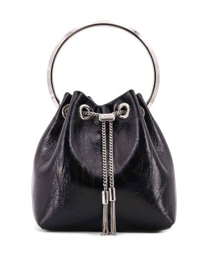 トートバッグ Jimmy Choo FW25 'Bon Bon' bucket bag (BONBONFSJ SILVER) BON BON | Emerald and Silver Satin Bag with Crystals | JIMMY