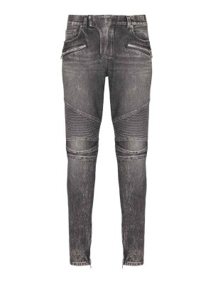 Balmain: straight leg jeans - Slim-Fit Biker Trousers In Denim