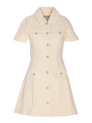 Self Portrait: knee length dresses - White Collared Denim Midi Dress