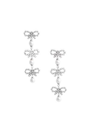 Self Portrait: Earrings - Micro Bow Pearl Tiered Earrings