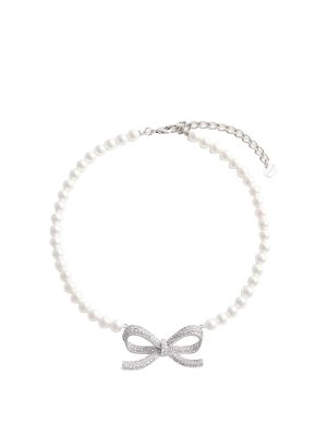 Self Portrait Brass necklace with crystals - Silver | PF25621NSL