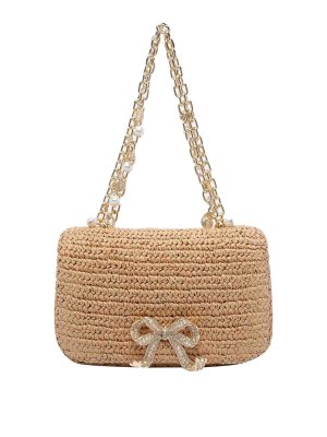 Self Portrait: shoulder bags - Raffia Bow Charm Shoulder Bag