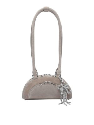 Self Portrait: shoulder bags - Mini Suede Bow Charm Shoulder Bag