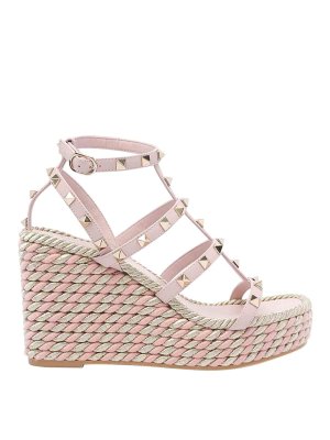 VALENTINO GARAVANI: sandals - Pink Rockstud Wedged Sandals