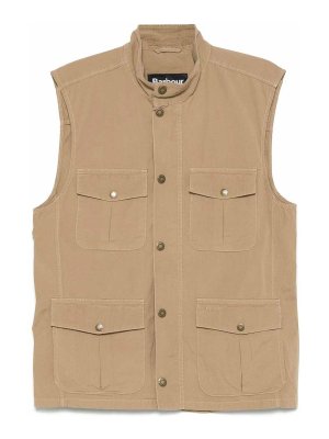 BARBOUR: maglieria gilet - Gilet beige in cotone con tasche