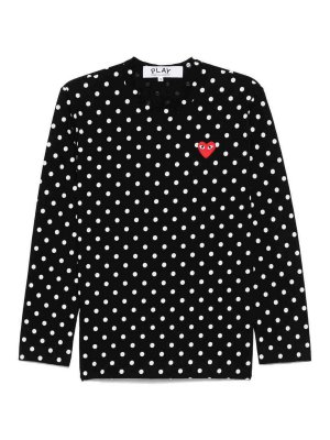 Comme des Garçons Play: t-shirts - Black Polka Dot T-Shirt With Heart Patch