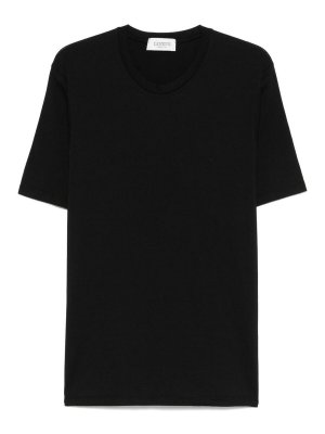 LANEUS: t-shirts - Black Cotton-Blend Crew-Neck T-Shirt