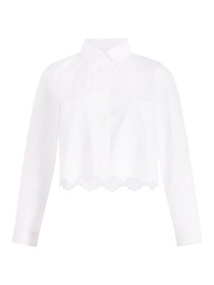 PATOU: shirts - White Cotton Crop Shirt With Scallop Hem