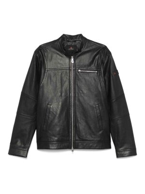 PEUTEREY: leather jacket - Black Leather Jacket With Zipper