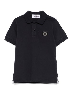 STONE ISLAND: polo shirts - Blue Polo Shirt With Bottons And Logo