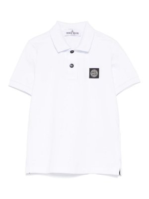 STONE ISLAND: polo shirts - White Polo Shirt With Logo And Bottons