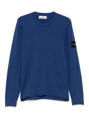 STONE ISLAND: crew necks - Blue Cotton Long Sleeves Sweater With Logo