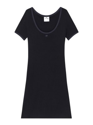 Courreges: short dresses - Cotton Short Sleeves Mini Dress In Black