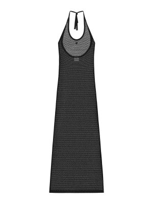Courreges: maxi dresses - Long Black Perforated Cotton Dress