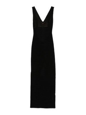 ELISABETTA FRANCHI: maxi dresses - Black Long Dress In Openwork Knit