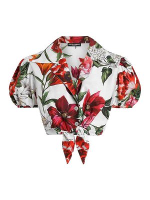 DOLCE & GABBANA: shirts - Floral Print Cotton Crop Shirt