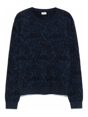 Giorgio Armani クルーネックニット サイズ48 ウール　イタリア製 クルーネックセーター バージンウール プレーティングシェブロン