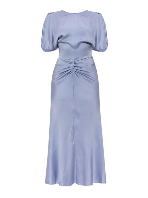 VICTORIA BECKHAM: knee length dresses - Midi Dress With Ruffles And Puff Sleeves