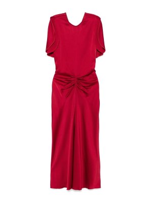 VICTORIA BECKHAM: knee length dresses - Red Midi Dress  With Ruffled Detail