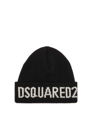 DSQUARED2: hats & caps - Black Wool Knitted Hat