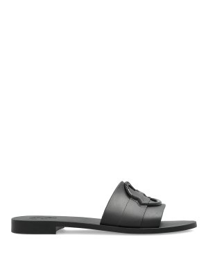 MONCLER: Loafers & Slippers - Black Slippers With Appliqu Logo