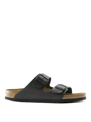 BIRKENSTOCK: sandali - Sandali in pelle nera in cuoio arizona