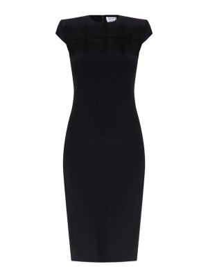 【24SS NEW】Alexander mcqueen/ サテンツイル ドレス / Black Women's Hawthorn Branch Embroidery Evening Dress in Black