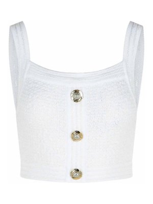 Balmain: Tops & Tank tops - White Cotton Blend Top