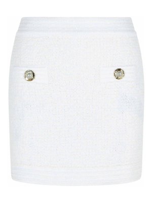 Balmain: mini skirts - White Cotton Blend Miniskirt