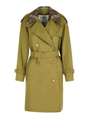 Burberry Check Long Gabardine Trench Coat - Green - Women