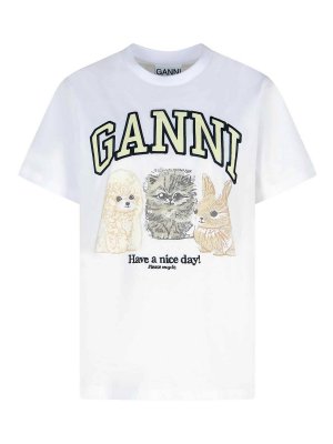 GANNI: T-shirts - T-Shirt - Blanc