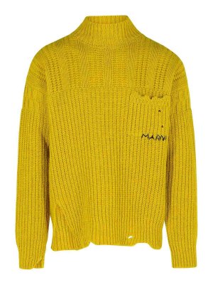 Marni: crew necks - Mustard Virgin Wool Turtleneck Sweater