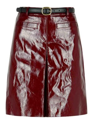 Self Portrait: mini skirts - Burgundy Leather Miniskirt