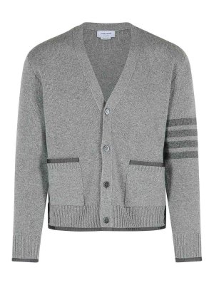 THOM BROWNE: cardigans - Milano 4-Bar Grey Irgin Wool Cardigan