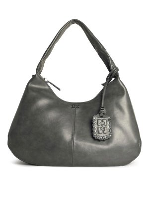 GANNI: cross body bags - Bou Xxl Grey Leather Blend Bag