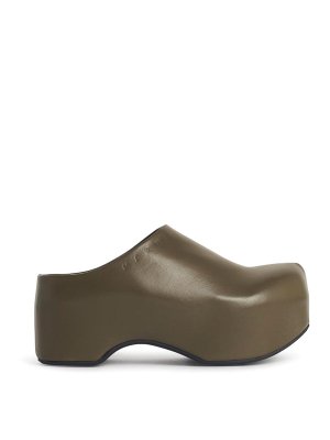 Marni: Loafers & Slippers - Chunky Green Leather  Clog Sabots