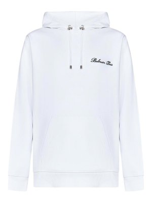 Balmain: Sweatshirts & Sweaters - Iconic White Cotton Hoodie