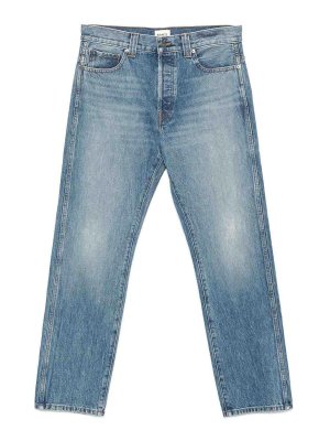 KHAITE: bootcut jeans - Callum Jeans In Faded Blue Cotton Denim