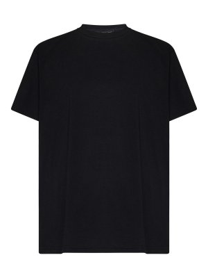 LOW BRAND: t-shirts - Jet Black Stretch Crepe  T-Shirt