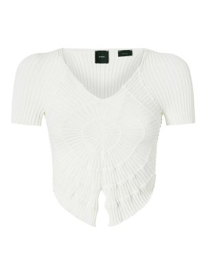 Pinko: t-shirts - Ribbed Viscose Blend Knit Cropped T-Shirt