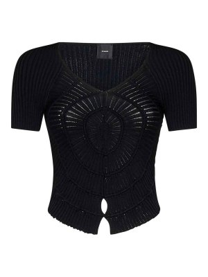Pinko: t-shirts - Ribbed Viscose Blend Knit Cropped T-Shirt