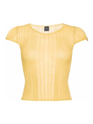 Pinko: t-shirts - Yellow Semi-Sheer Cotton Blend Knit T-Shirt