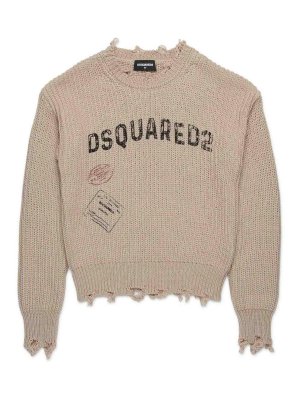DSQUARED2: Escotes barcos - Suéter Con Escote Barco - Beis