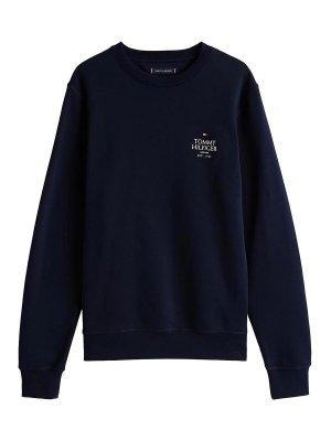 TOMMY HILFIGER: Felpe e maglie - Felpa Girocollo Blu Navy Con Logo