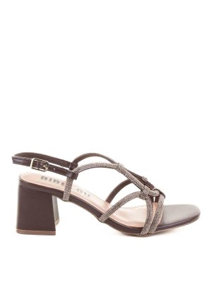 BIBI LOU: sandals - Brown sandal with glitter square heel