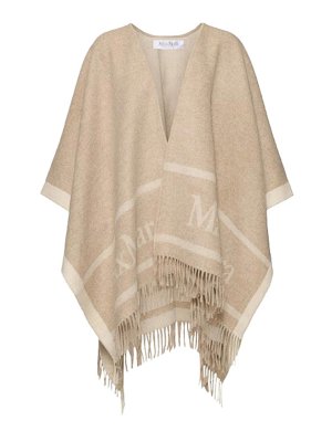Max Mara: Capes &  Ponchos - Wool Cape With Jacquard Logo