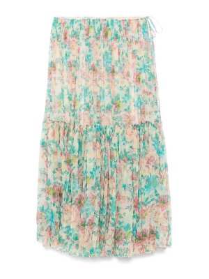 スカート PAROSH Women Mid Skirts D621140PL 004 BEIGE Parosh Beige Midi Skirt With Elastic Waist And Ruffle Design