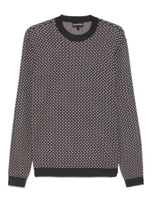 EMPORIO ARMANI: crew necks - Allover Logo Wool Blend Sweater