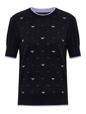 EMPORIO ARMANI: crew necks - Allover Logo Cotton Sweater